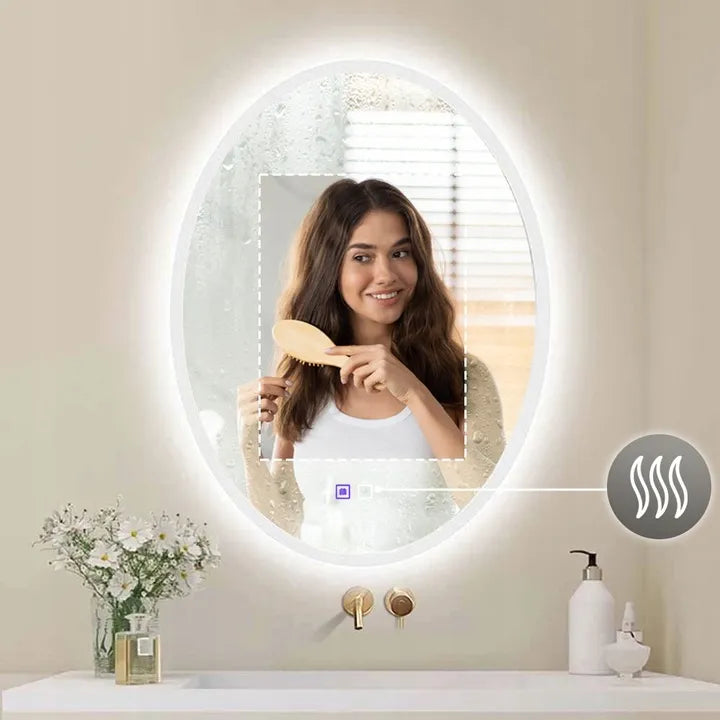 Ovalinis LED vonios veidrodis 60x80 cm su apšvietimu, sieninis, liečiamas