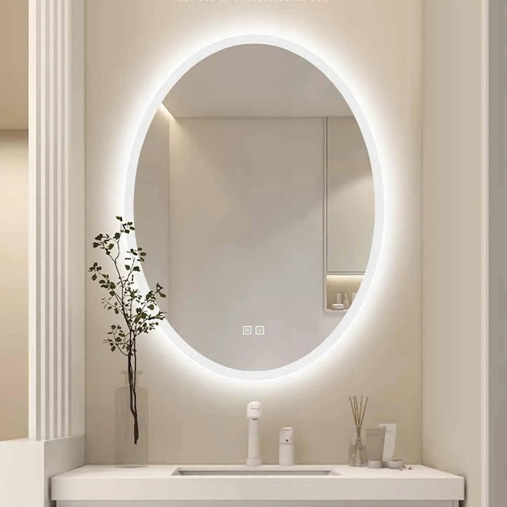 Ovalinis LED vonios veidrodis 60x80 cm su apšvietimu, sieninis, liečiamas