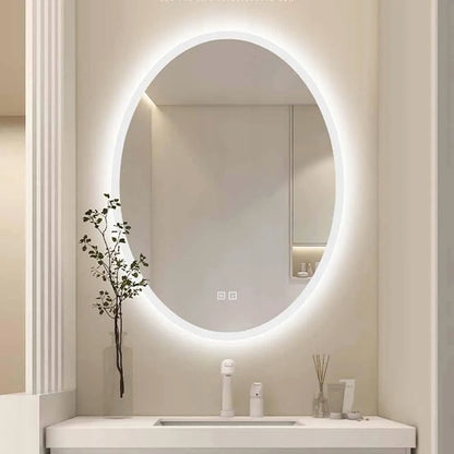 Ovalinis LED vonios veidrodis 60x80 cm su apšvietimu, sieninis, liečiamas
