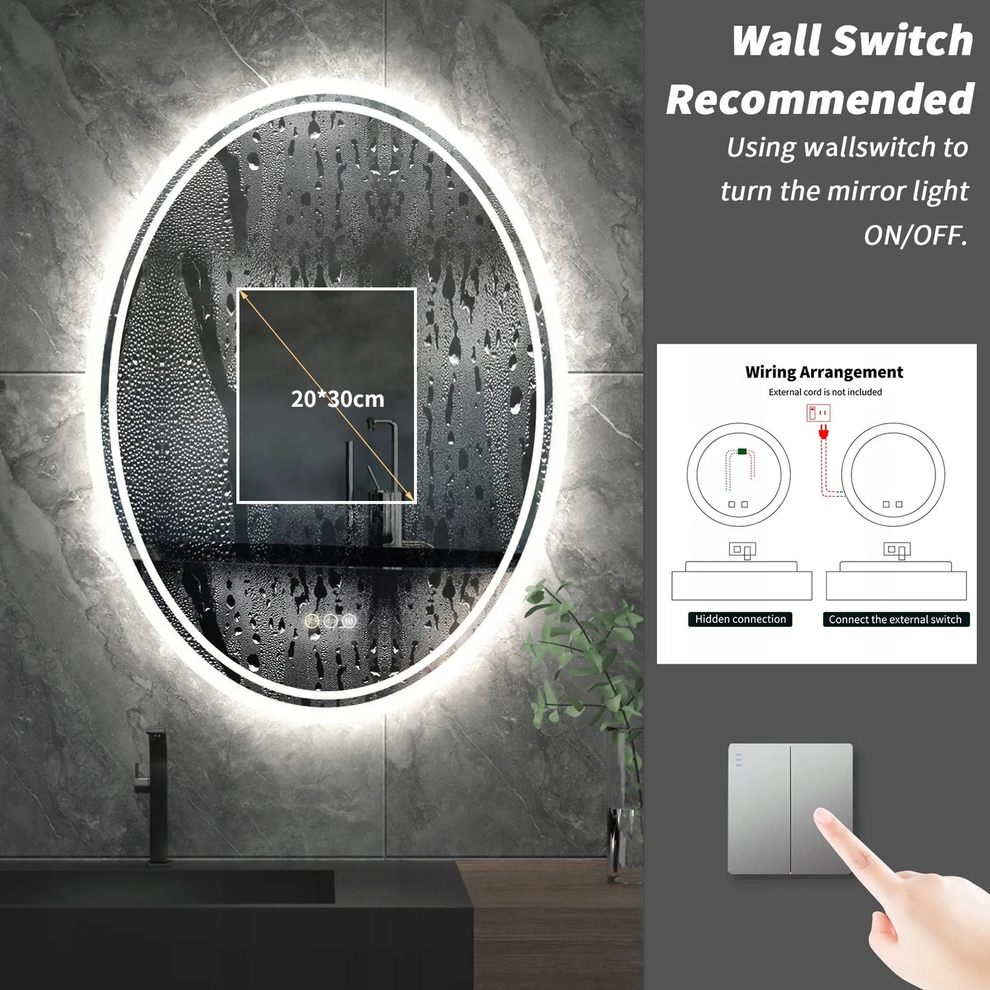 Ovalus sieninis LED veidrodis 50x70cm su apšvietimu