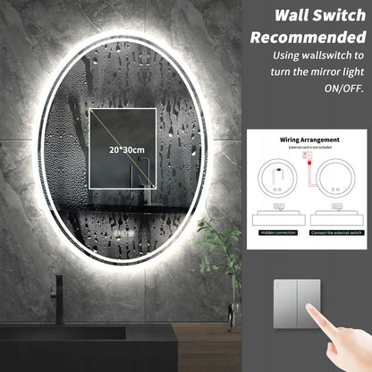 Ovalus sieninis LED veidrodis 50x70cm su apšvietimu