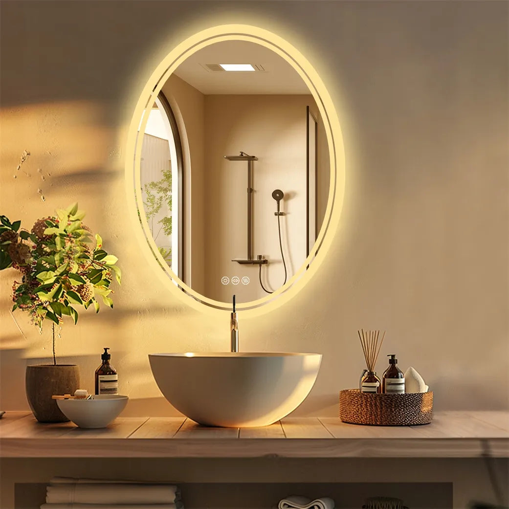 Ovalus sieninis LED veidrodis 50x70cm su apšvietimu