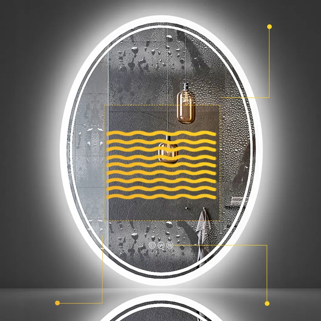 Ovalus sieninis LED veidrodis 50x70cm su apšvietimu