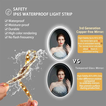 Ovalus sieninis LED veidrodis 50x70cm su apšvietimu