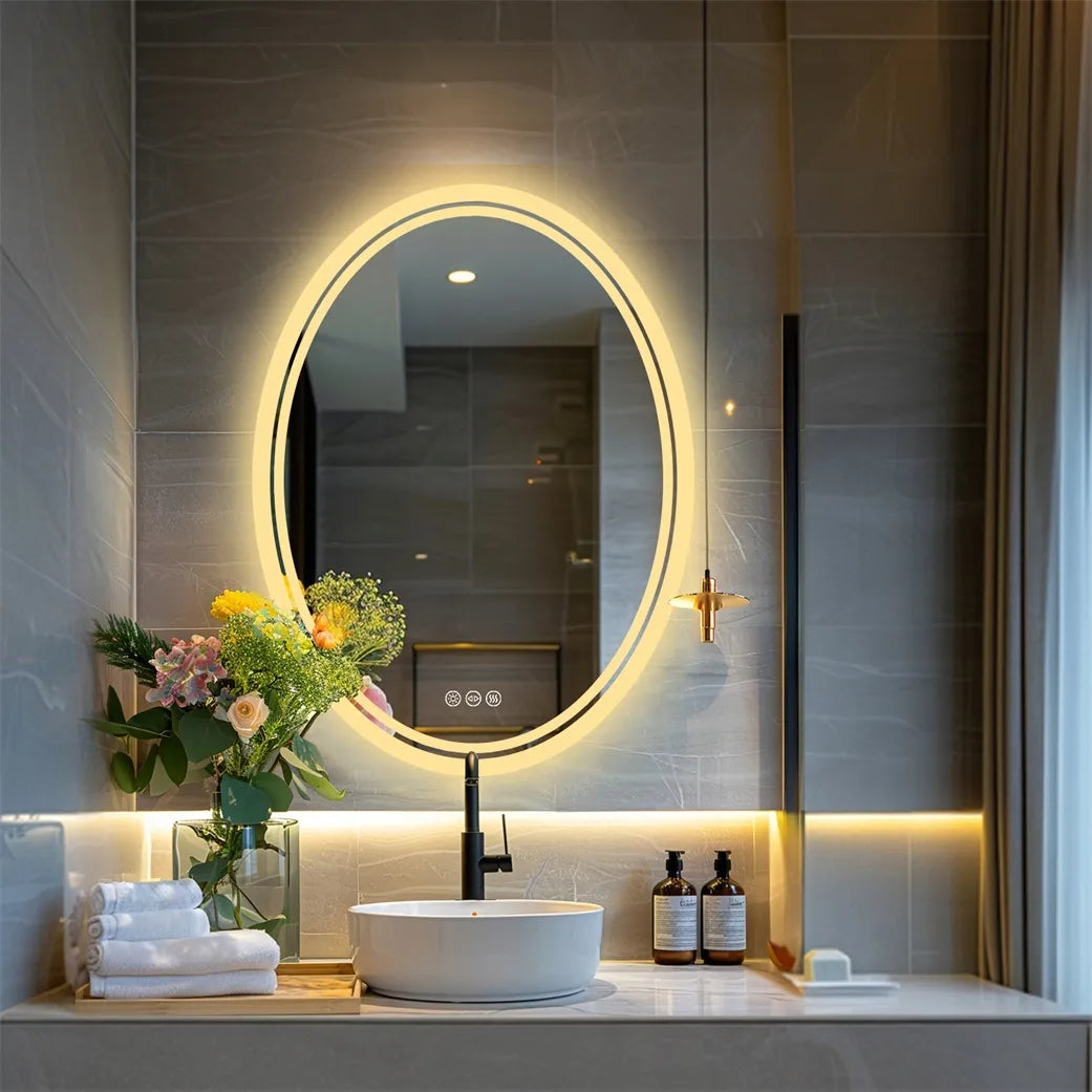 Ovalus sieninis LED veidrodis 50x70cm su apšvietimu