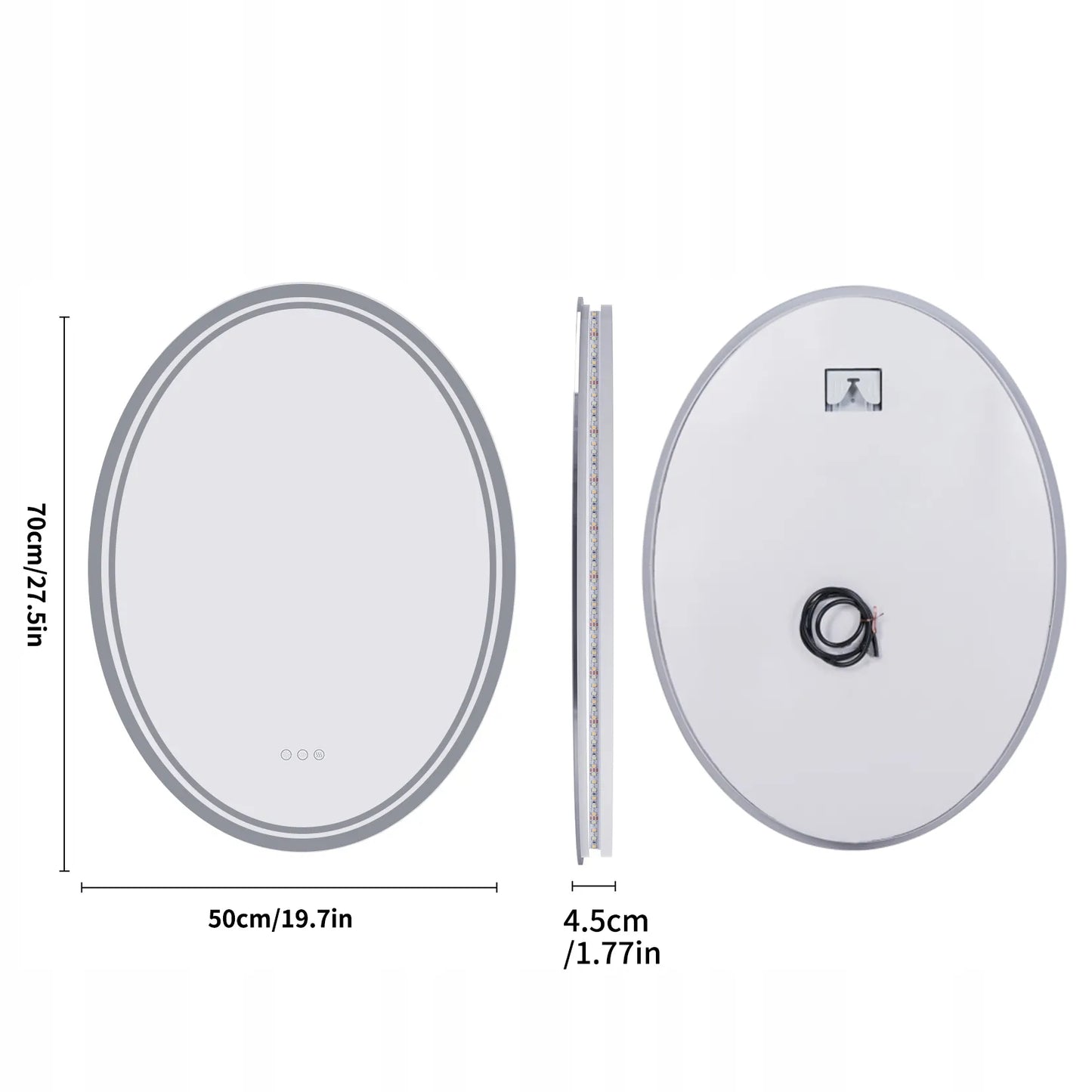 Ovalus sieninis LED veidrodis 50x70cm su apšvietimu