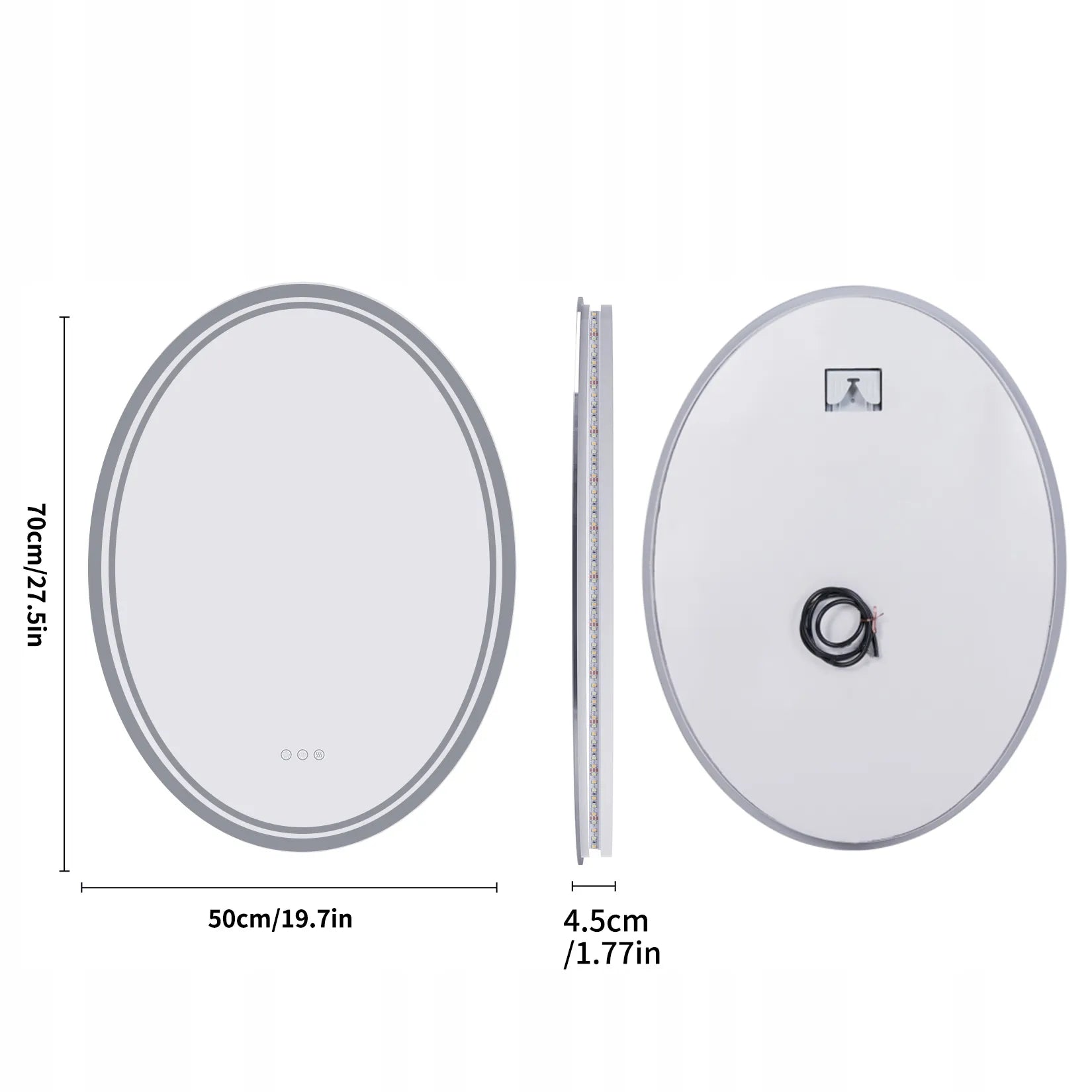 Ovalus sieninis LED veidrodis 50x70cm su apšvietimu
