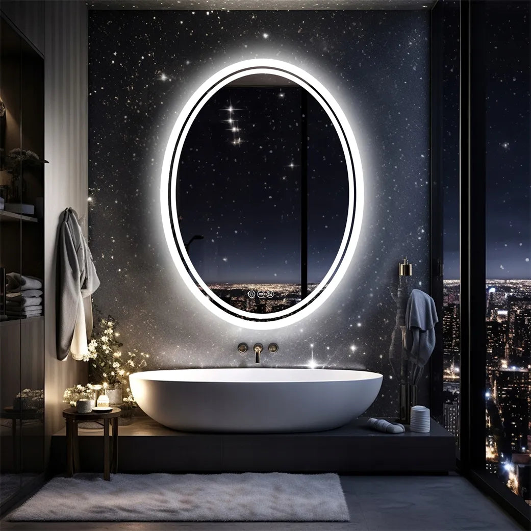Ovalus sieninis LED veidrodis 50x70cm su apšvietimu