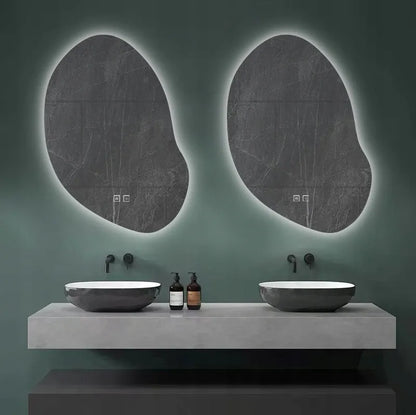 Ovalus vonios veidrodis su LED apšvietimu 60x80 cm, asimetriškas, su apsauga nuo rasojimo