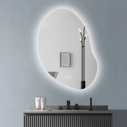 Ovalus vonios veidrodis su LED apšvietimu 60x80 cm, asimetriškas, su apsauga nuo rasojimo