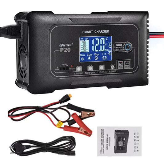 P20 20 A automatinis išmanusis akumuliatoriaus įkroviklis