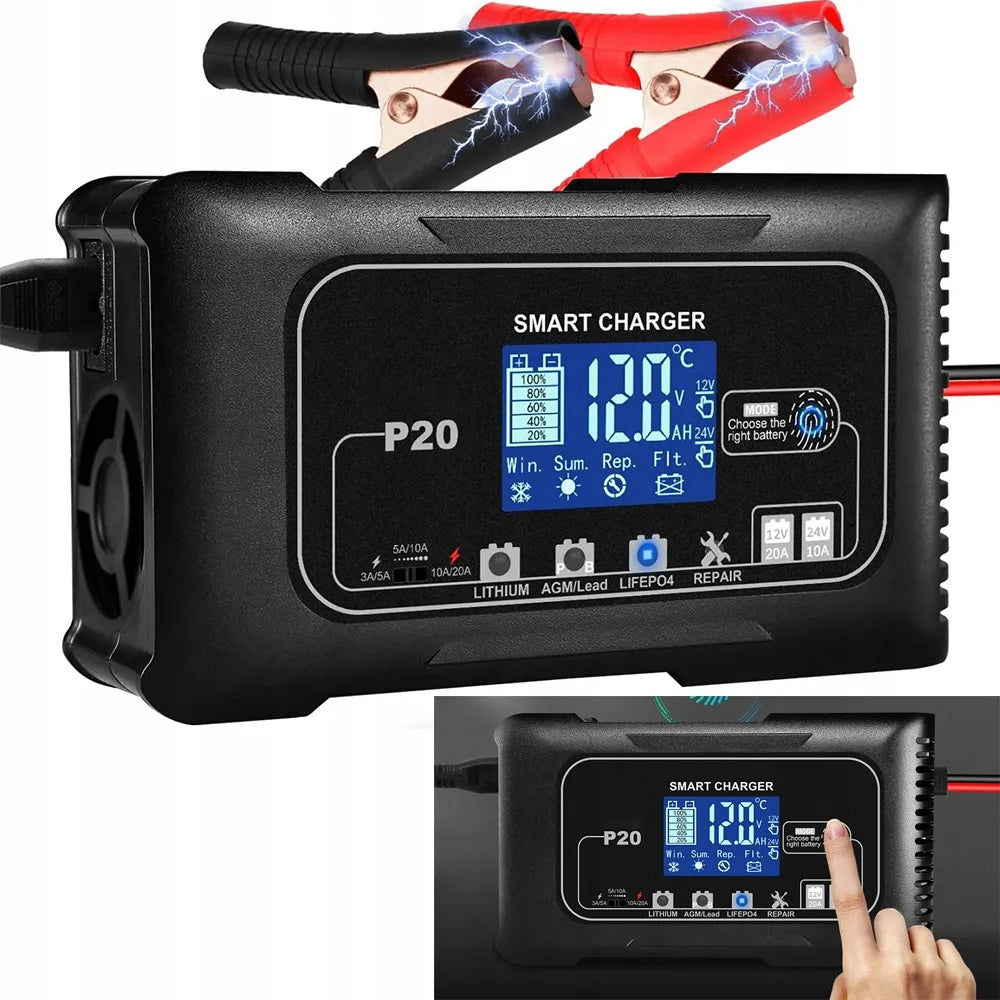P20 20 A automatinis išmanusis akumuliatoriaus įkroviklis