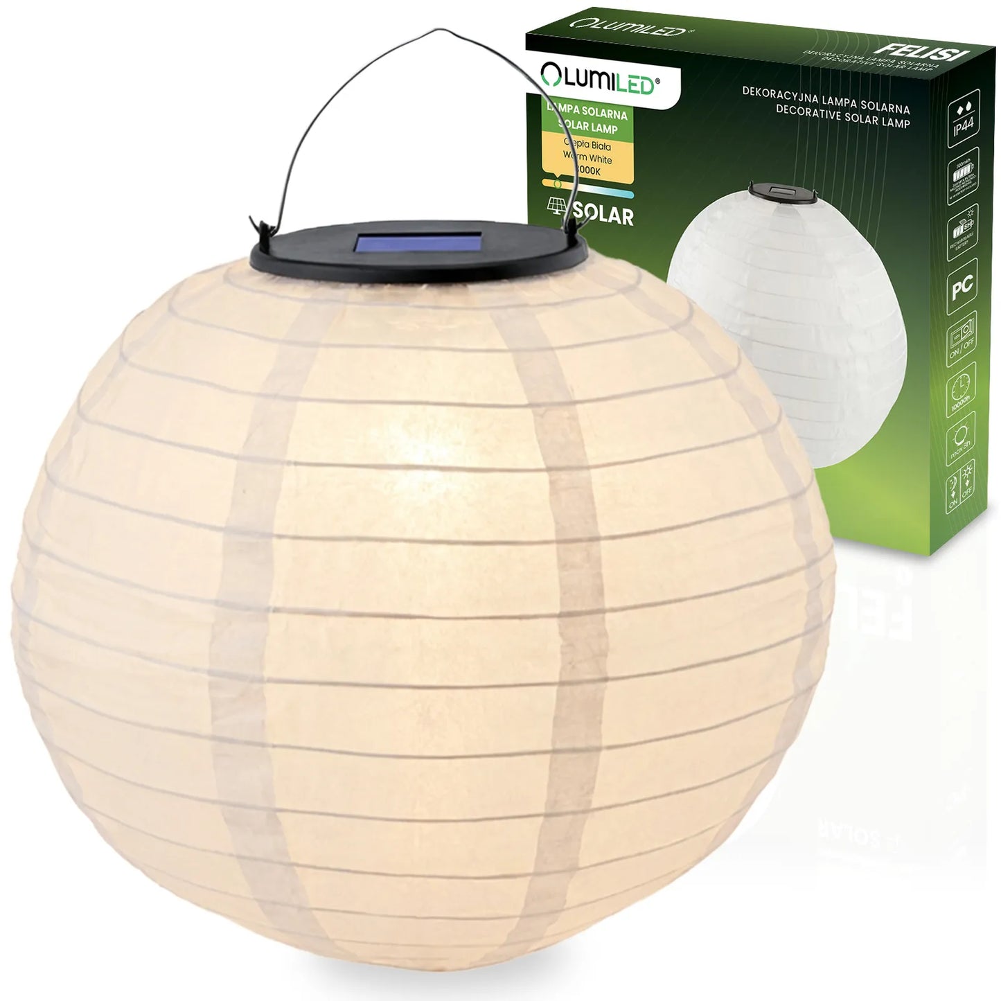 Pakabinamas LED saulės sodo žibintas Origami rutulys 20 cm