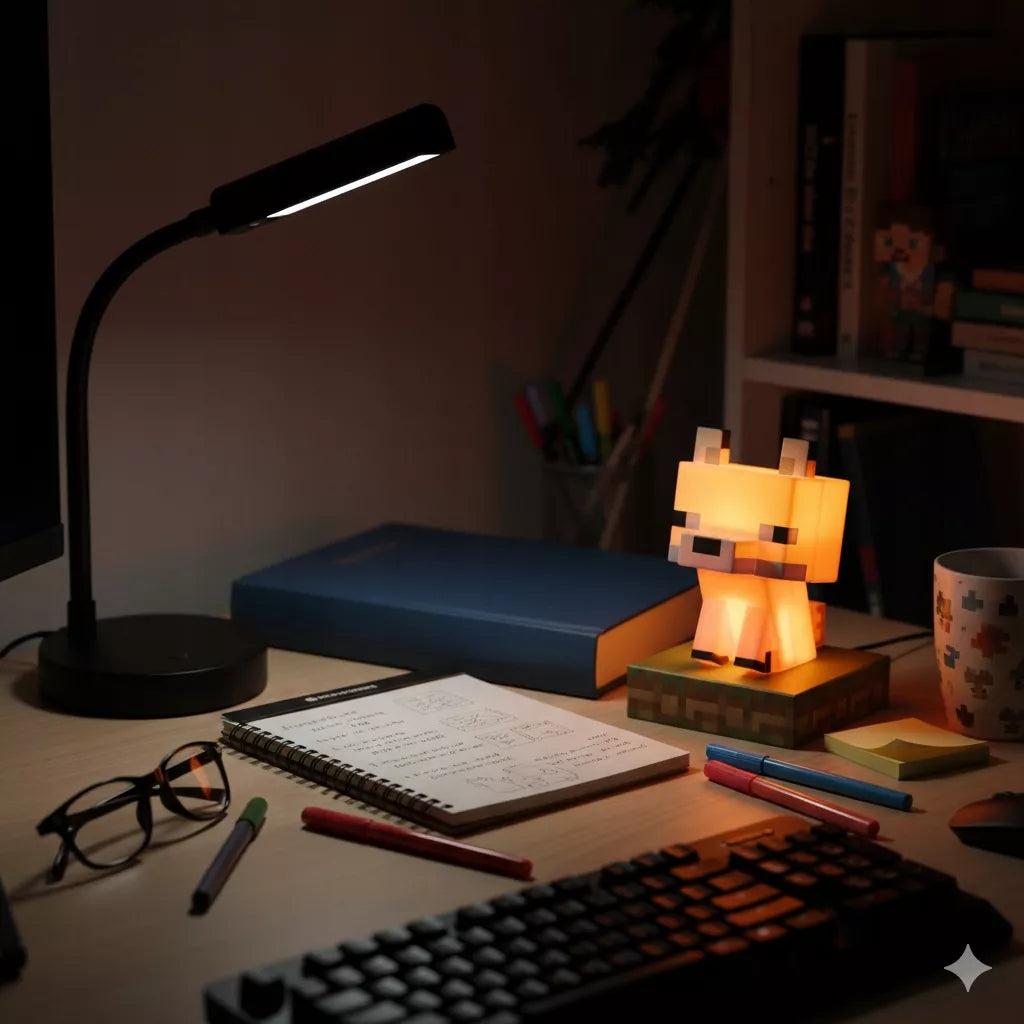 Paladone Minecraft Fox Icon Light – 11 cm LED naktinė lemputė, 2×AAA, dovana