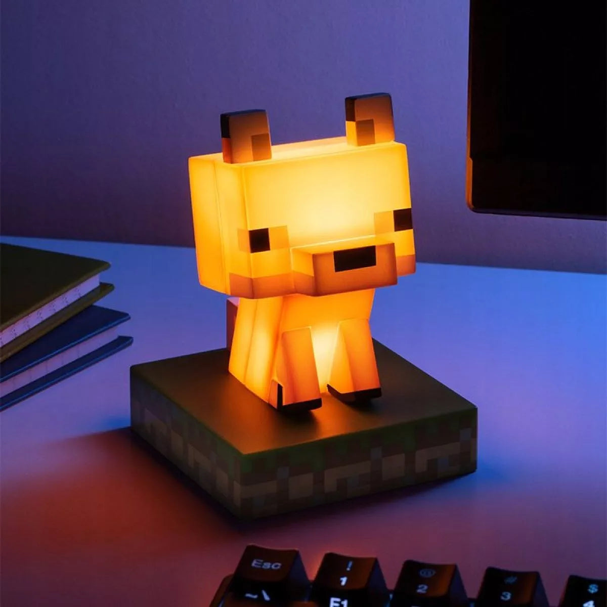 Paladone Minecraft Fox Icon Light – 11 cm LED naktinė lemputė, 2×AAA, dovana