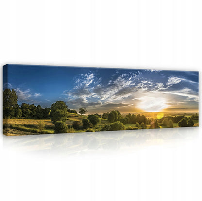 Panoraminis kalnų kraštovaizdžio paveikslas ant drobės svetainei ir miegamajam, 145 × 45 cm