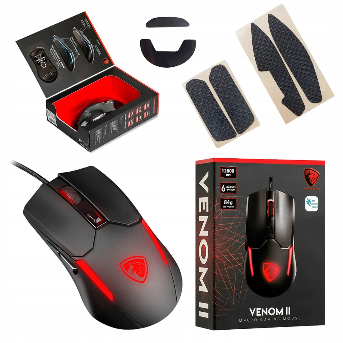 „Pantherise VENOM II“ žaidimų pelė su RGB apšvietimu, skirta „Minecraft“, iki 12 800 DPI, 20 mln. paspaudimų