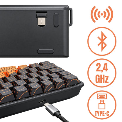PANTHERISE VIBE belaidė mechaninė klaviatūra, Bluetooth, RGB LED, 68 klavišų, 2,4 GHz, USB-C, žaidimams