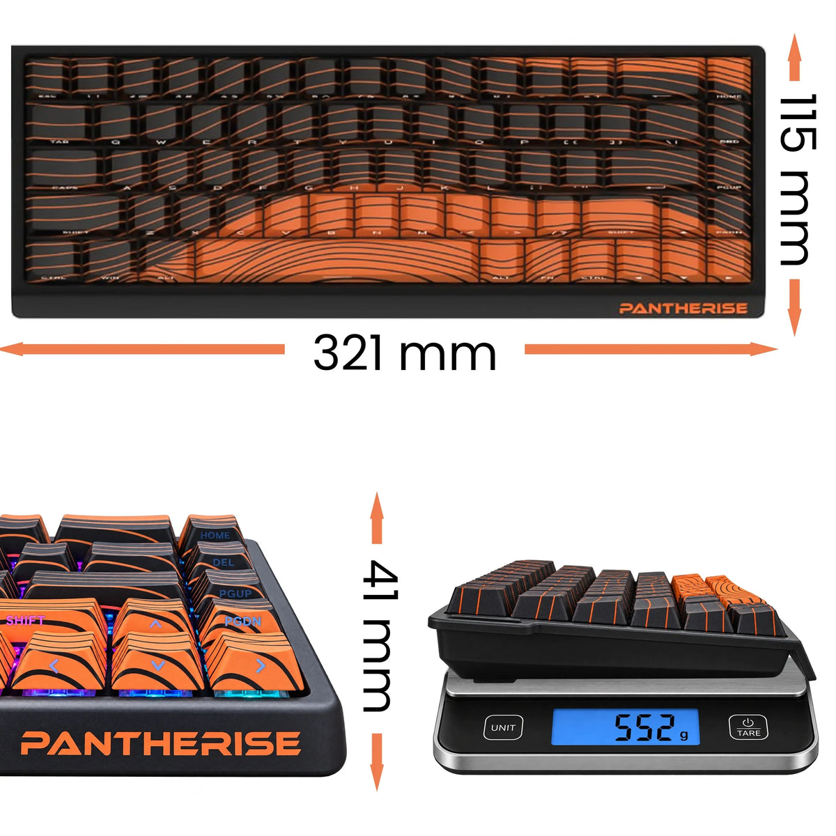 PANTHERISE VIBE belaidė mechaninė klaviatūra, Bluetooth, RGB LED, 68 klavišų, 2,4 GHz, USB-C, žaidimams
