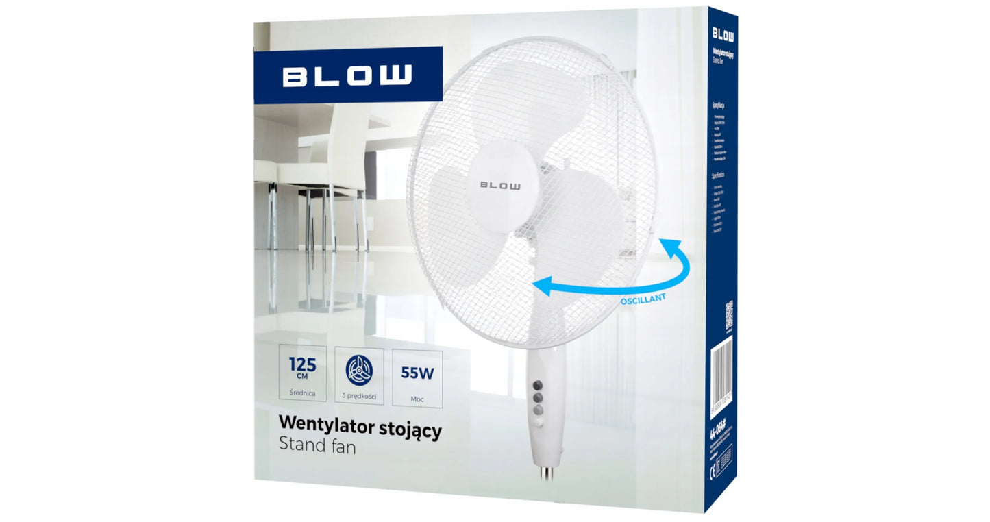 Pastatomas ventiliatorius BLOW 55W 40cm, tylus ir galingas su osciliacija