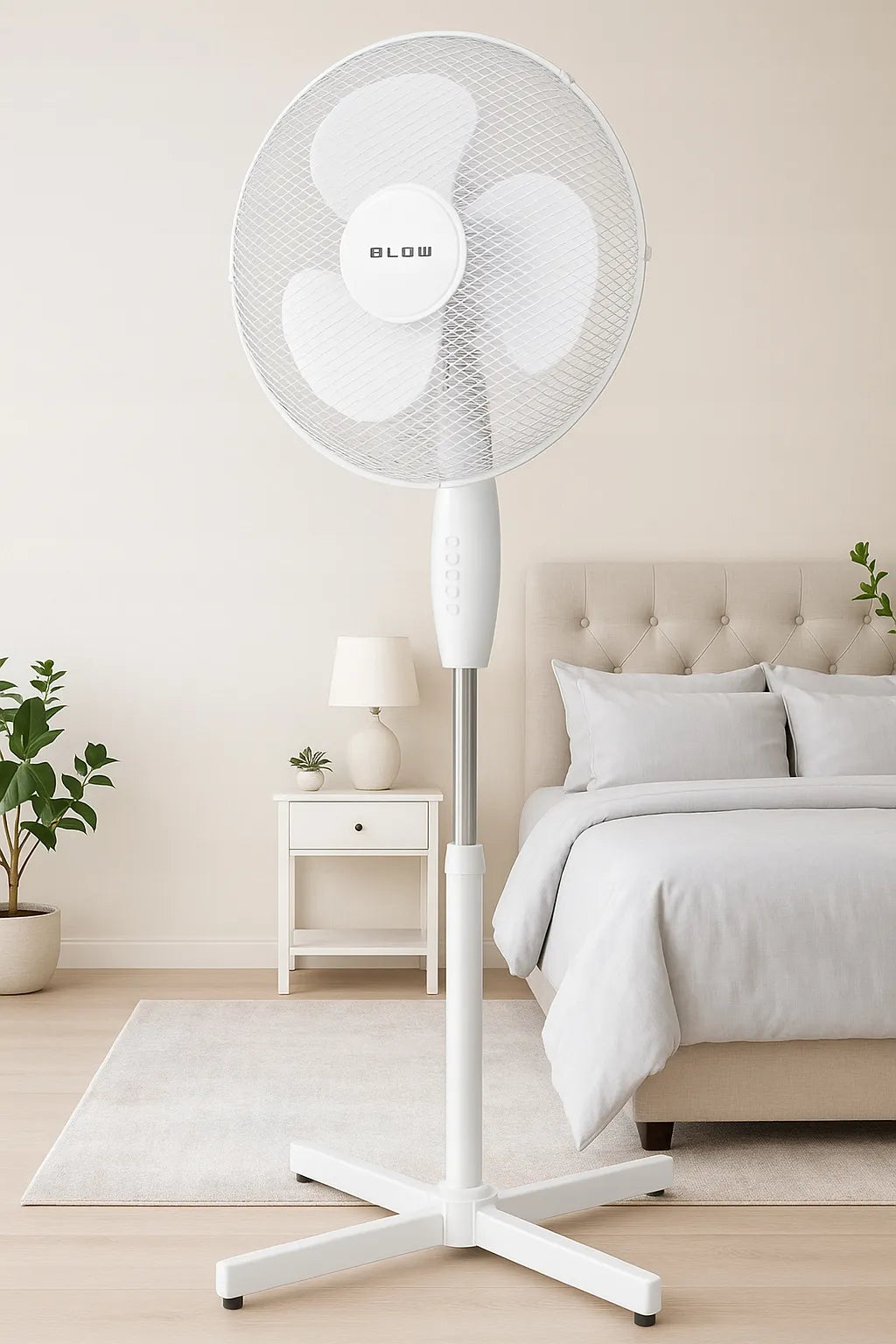 Pastatomas ventiliatorius BLOW 55W 40cm, tylus ir galingas su osciliacija