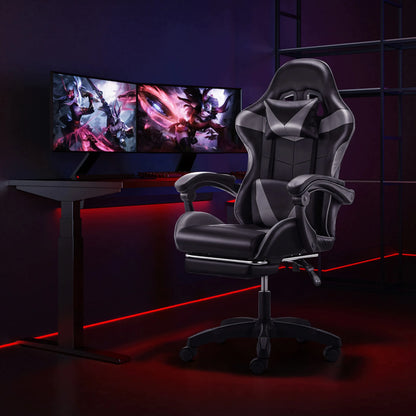 Pasukama gaming kėdė su kojų atrama, kaušo formos, iki 150 kg, pilka ir juoda