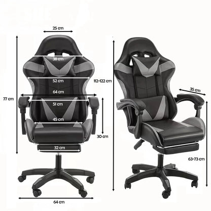 Pasukama gaming kėdė su kojų atrama, kaušo formos, iki 150 kg, pilka ir juoda