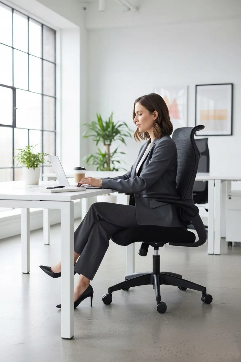 Patogi juoda biuro kėdė Giosedio FHX004 reguliuojami porankiai ergonomiška