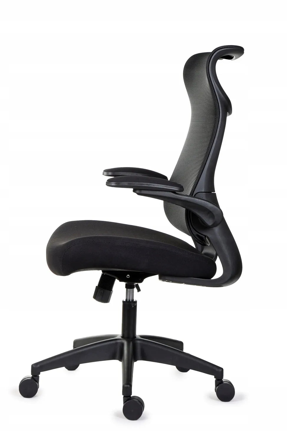 Patogi juoda biuro kėdė Giosedio FHX004 reguliuojami porankiai ergonomiška