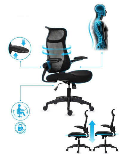 Patogi juoda biuro kėdė Giosedio FHX004 reguliuojami porankiai ergonomiška