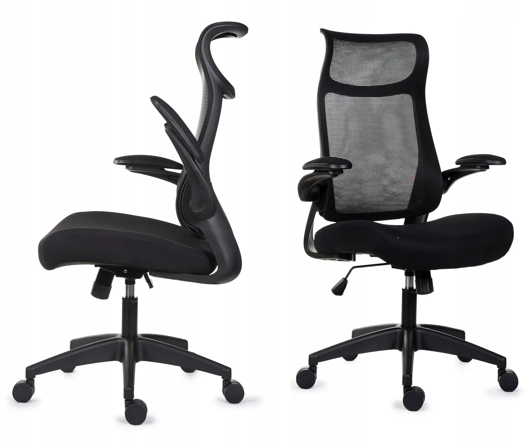 Patogi juoda biuro kėdė Giosedio FHX004 reguliuojami porankiai ergonomiška