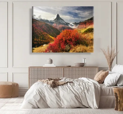 Paveikslas ant drobės 120 × 80 cm, rudens kalnų peizažas svetainei, C076