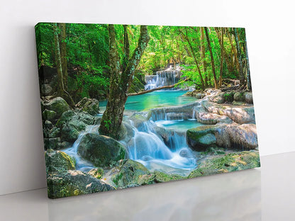 Paveikslas ant drobės – krioklys, upė, miškas, 120 × 80 cm