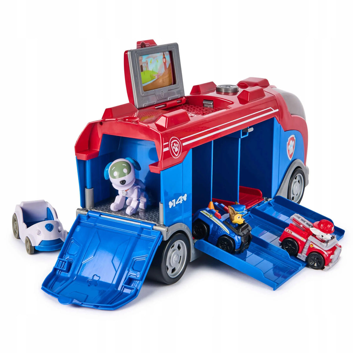 „PAW Patrol“ transporteris su transporto priemonėmis, 38 cm, su garsais ir figūrėlėmis
