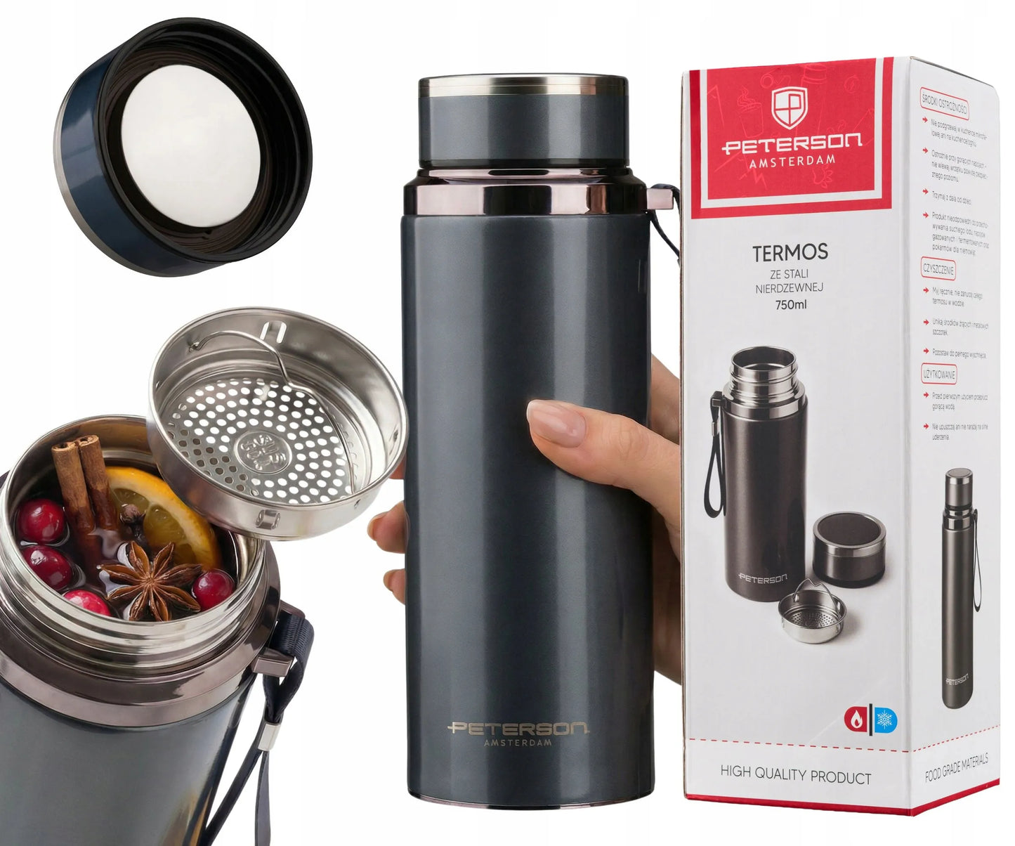 Peterson 750 ml sandarus termosas kavai ir arbatai be BPA