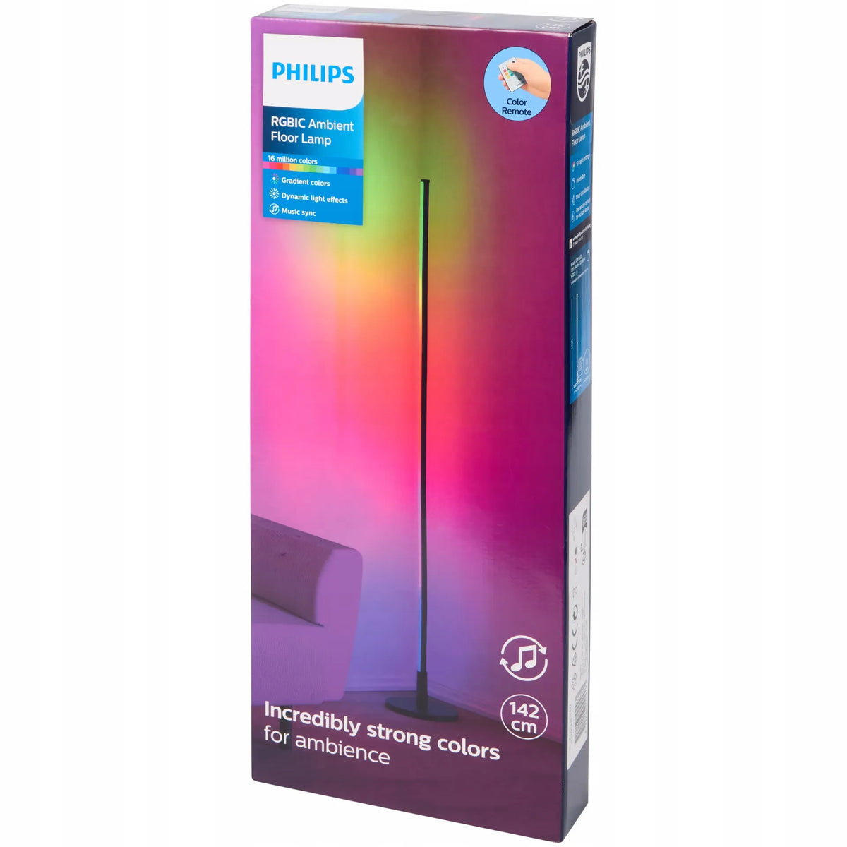 „Philips“ LED RGBIC Ambient grindų lempa, 142 cm, su pultu ir muzikos sinchronizavimu