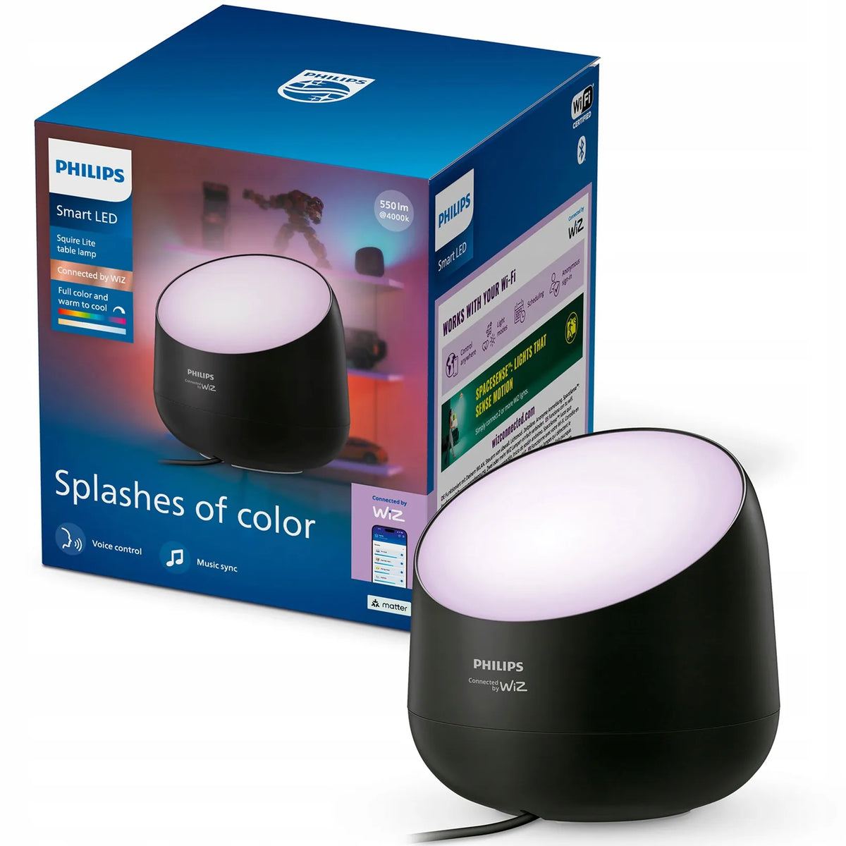 PHILIPS SMART Squire LED stalinė ir naktinė lempa, RGB, Wi-Fi, valdoma „WiZ“ programėle