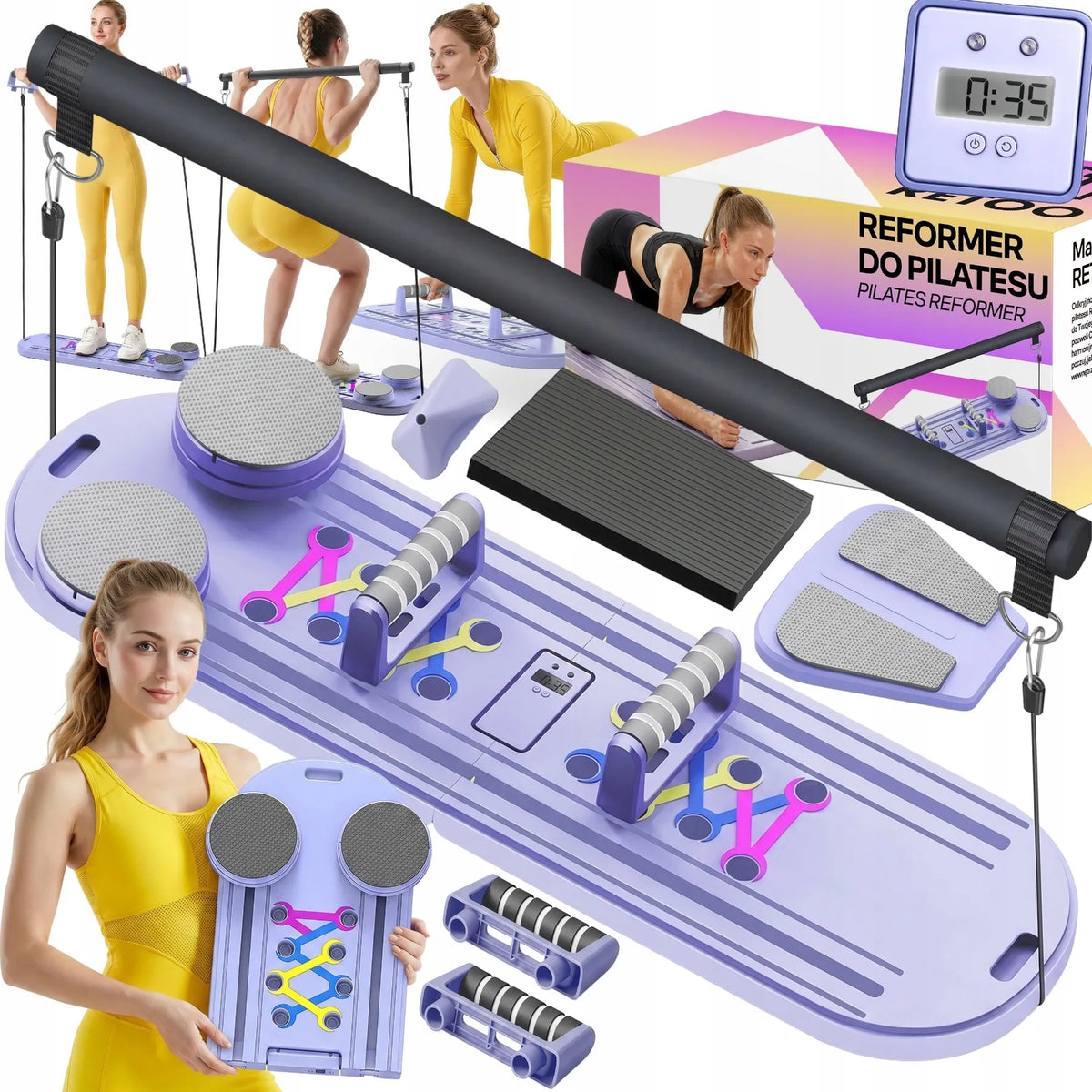 PILATES REFORMER DAUGIAFUNKCĖ 18 viename PRATIMŲ LENTA – PILATESO RINKINYS