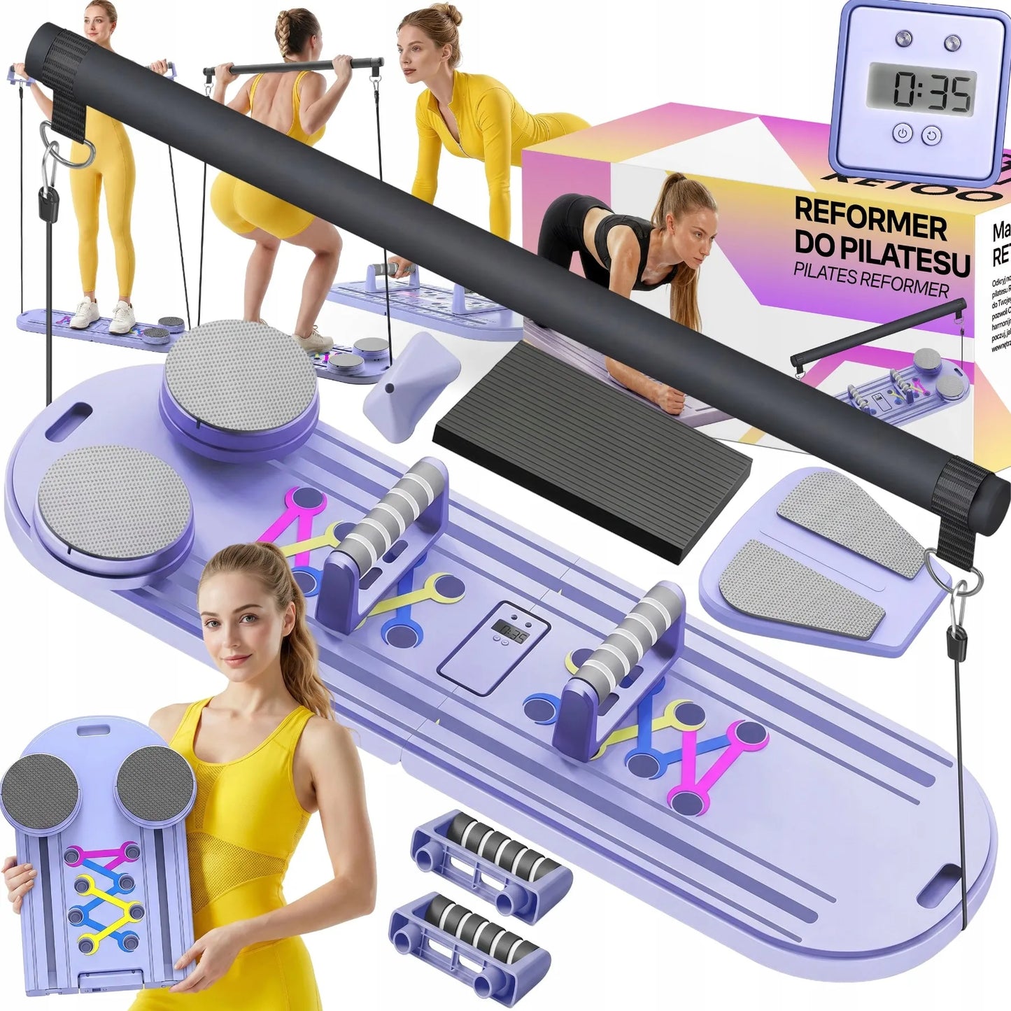 PILATES REFORMER DAUGIAFUNKCĖ 18 viename PRATIMŲ LENTA – PILATESO RINKINYS