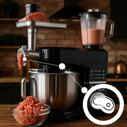 Planetinis virtuvės robotas RETOO CookMaster 5in1, 3200W, su dubeniu, trintuvu ir mėsos malūnėliu