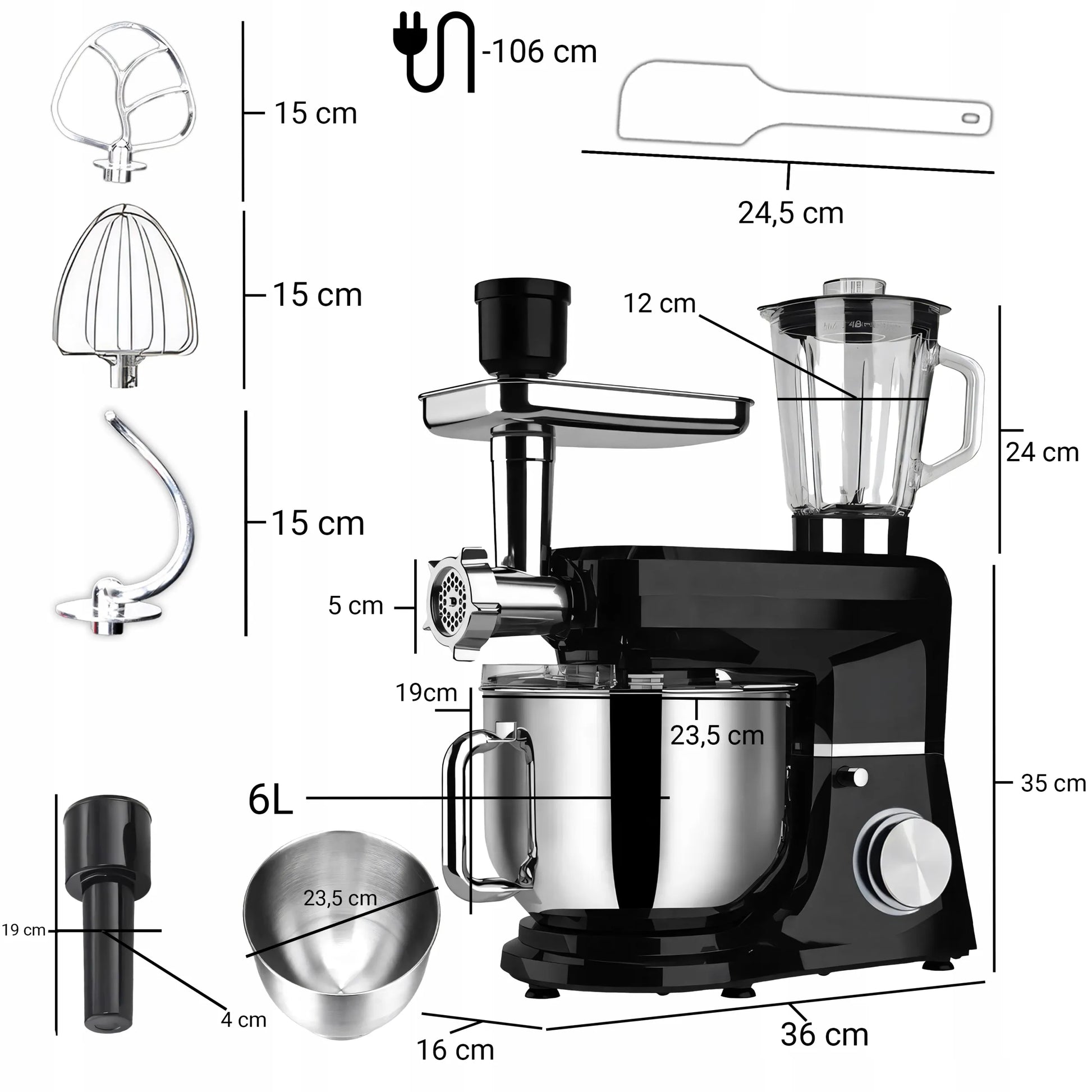 Planetinis virtuvės robotas RETOO CookMaster 5in1, 3200W, su dubeniu, trintuvu ir mėsos malūnėliu