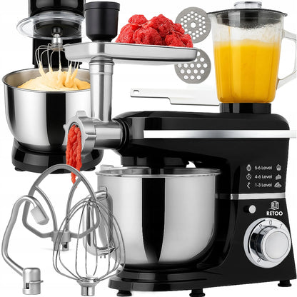 Planetinis virtuvės robotas RETOO CookMaster 5in1, 3200W, su dubeniu, trintuvu ir mėsos malūnėliu