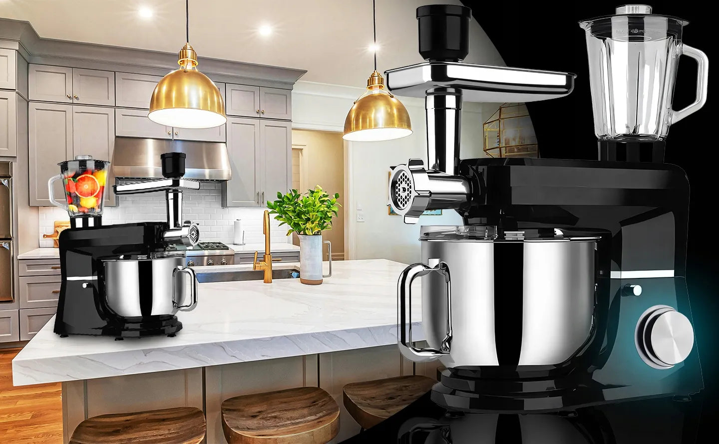 Planetinis virtuvės robotas RETOO CookMaster 5in1, 3200W, su dubeniu, trintuvu ir mėsos malūnėliu
