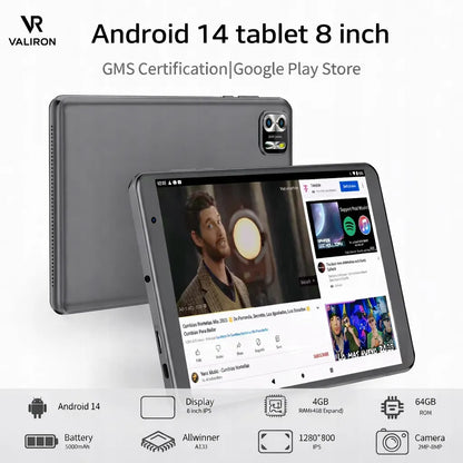 Planšetė VALIRON Tab 8 LTE Android 14 4GB RAM 64GB + 512GB IPS GPS Wifi