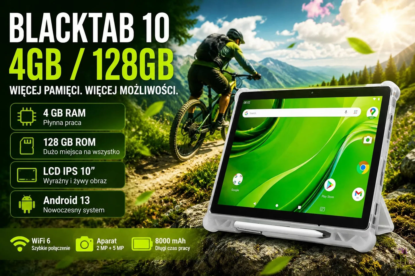 Planšetinis kompiuteris BLOW BlackTAB10 10" LTE 4/128GB 8000 mAh WiFi GPS SIM juodas
