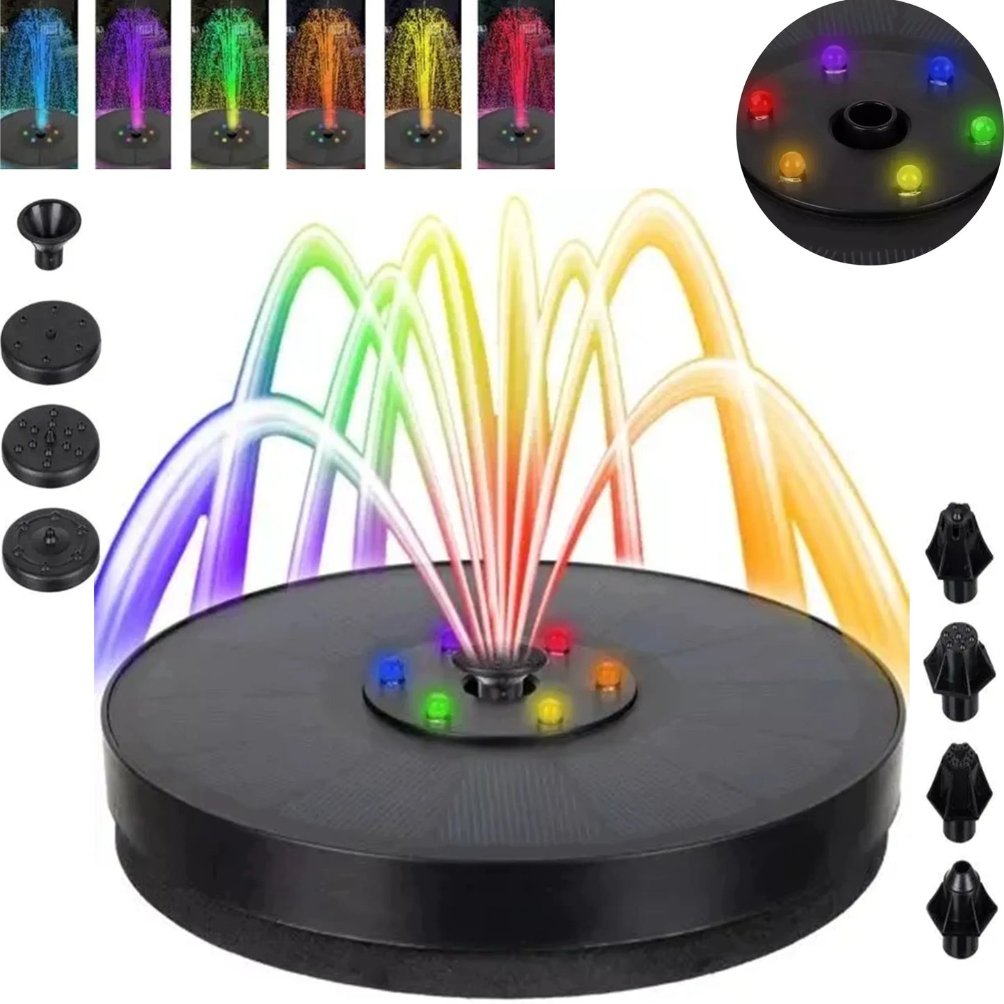Plūduriuojantis saulės energijos sodo fontanas LED RGB 3W, 180 l/h tvenkiniams