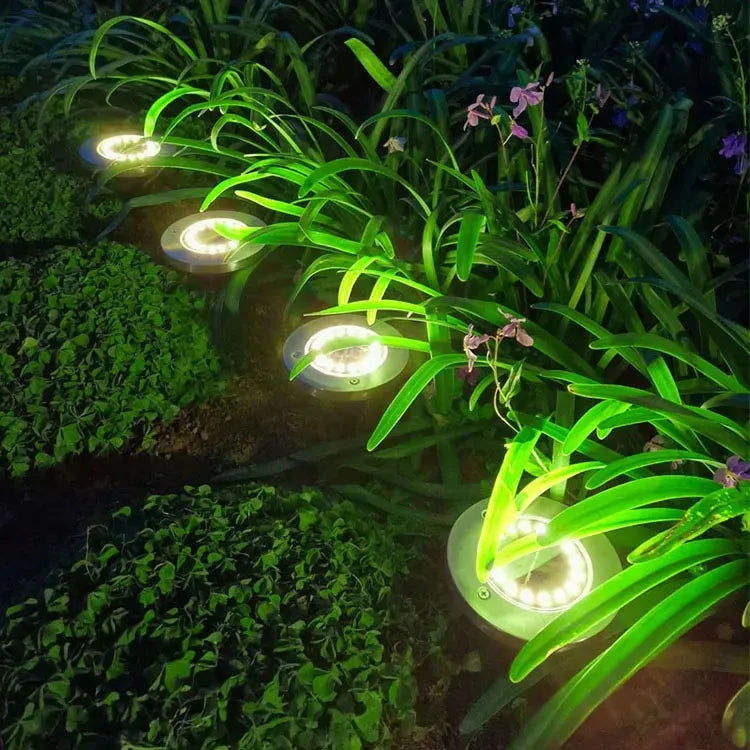 POLIFACH saulės energija maitinamas grunto šviestuvas, šilta LED šviesa, plokščias, 16 LED, skirtas vejoms, atsparus apkrovai P-217