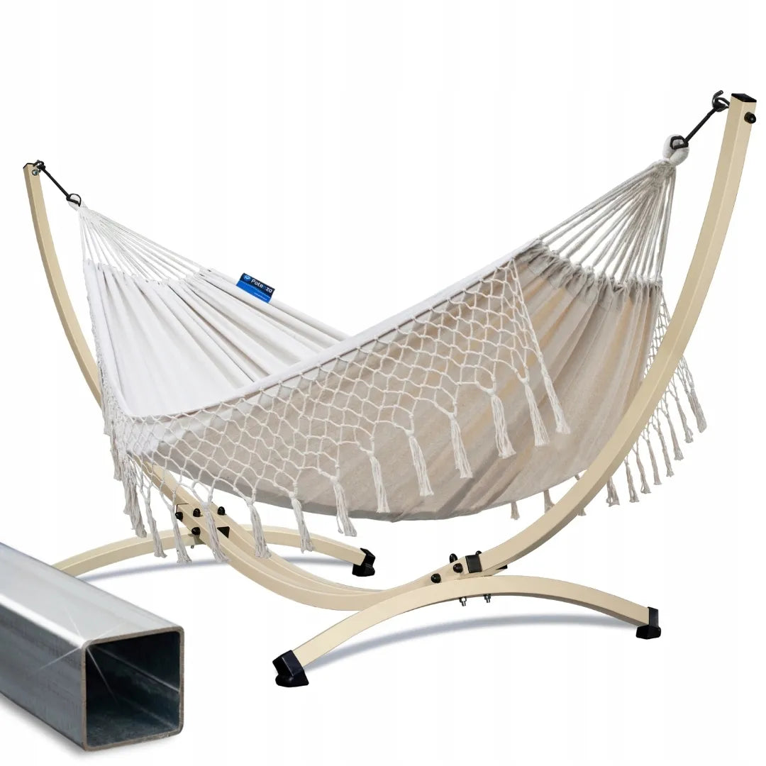 POTENZA Hamako stovas GRANDE plieninis CINKUOTAS + BOHO hamakas SANTIA XL 220x160