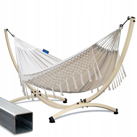 POTENZA Hamako stovas GRANDE plieninis CINKUOTAS + BOHO hamakas SANTIA XL 220x160