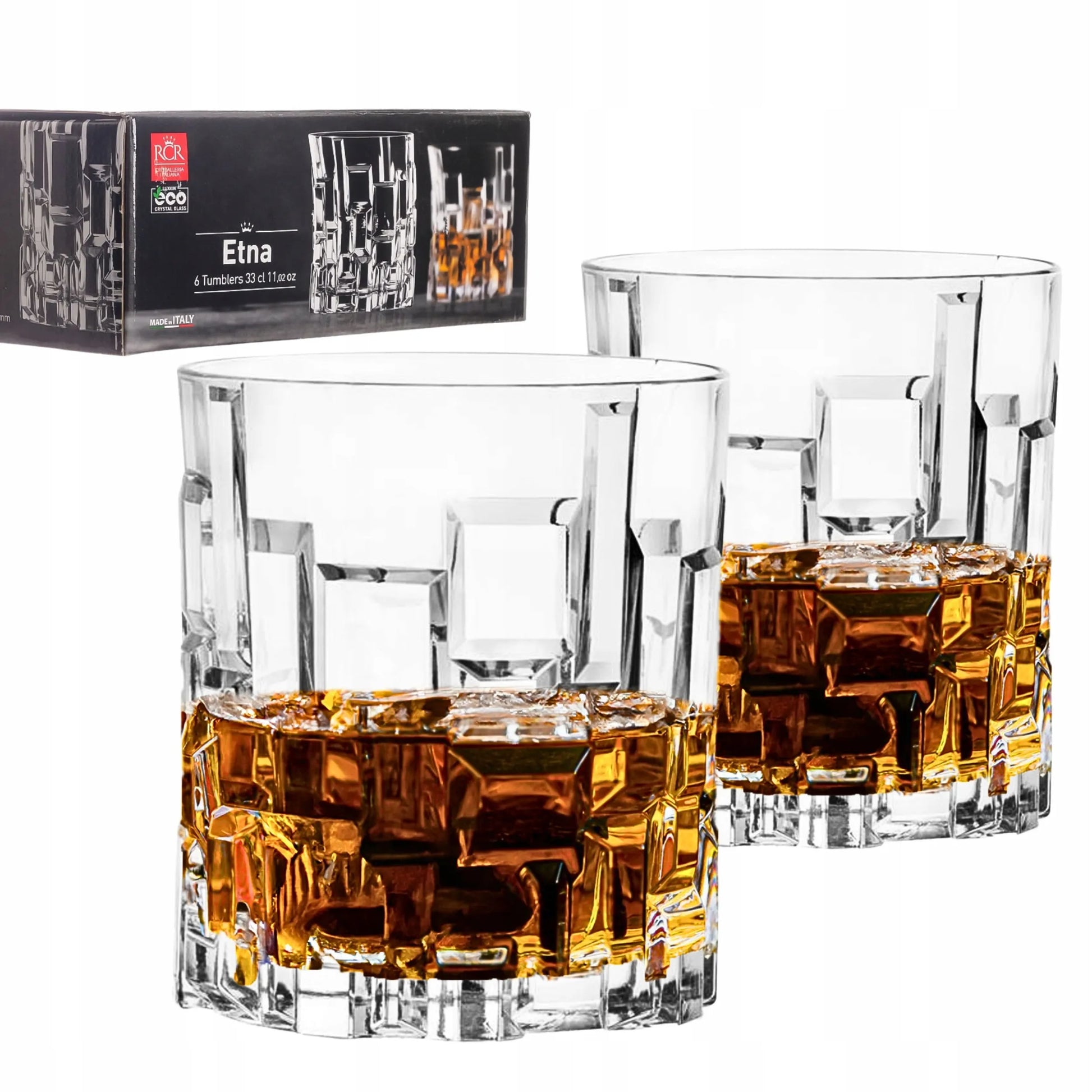 Prabangios krištolinės viskio stiklinės Etna RCR 330 ml 6 vnt. storu dugnu